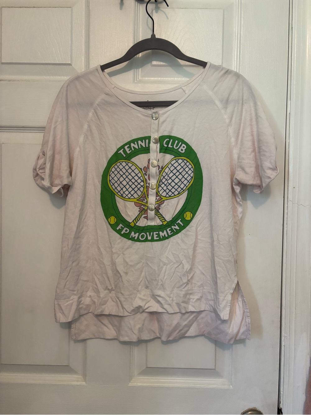 Tennis Club Graphic Button-Front Tee in Green & White